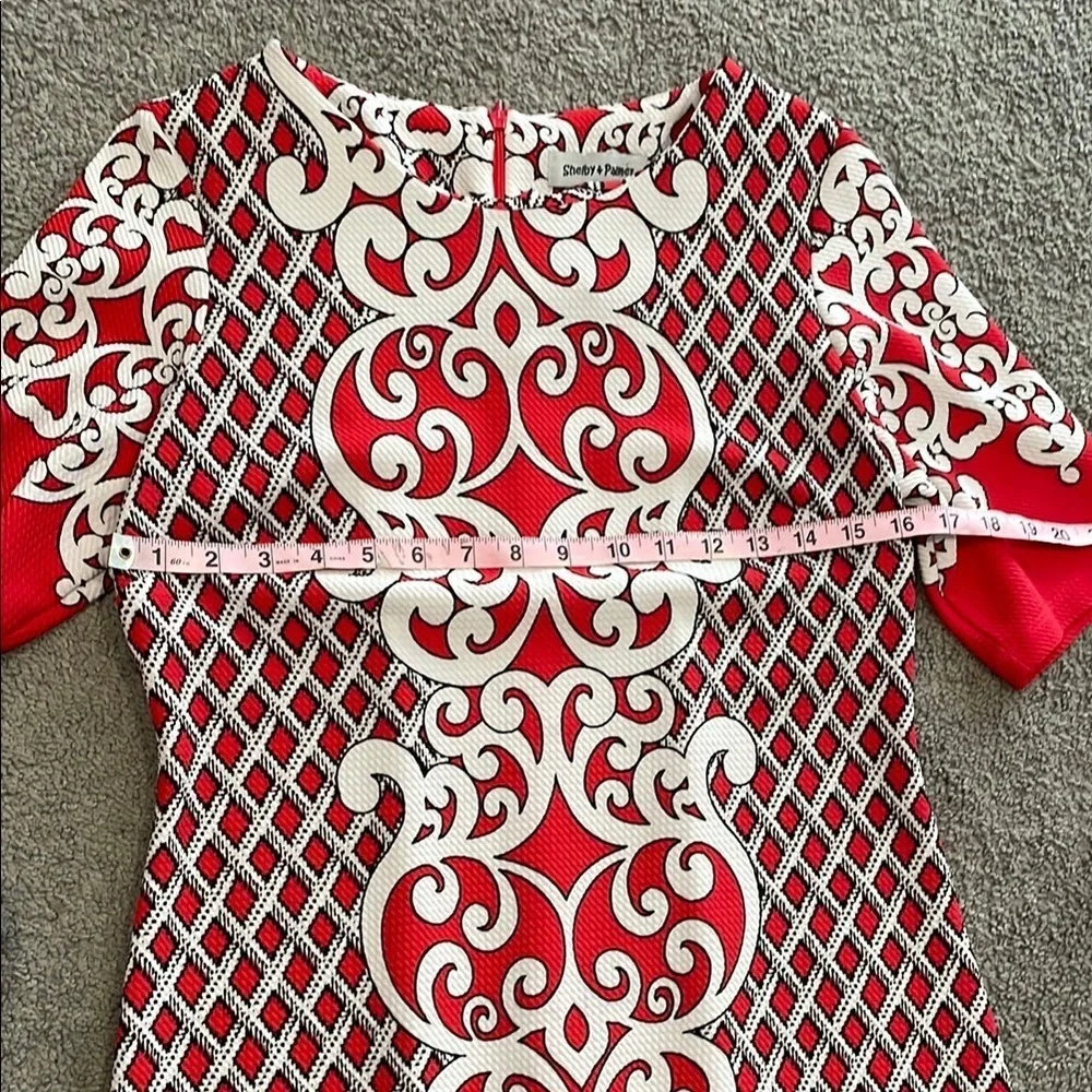 Shelby & Palmer Red and White Pattern Sheath Dress | Size 8